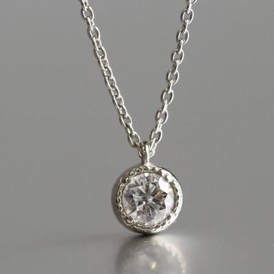 ふるさと納税 大津市 プラチナ900[0.2ct ラボダイヤモンドネックレス]ミルグレイン 未来の輝き 一粒ペンダント