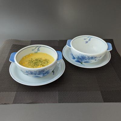 ふるさと納税 有田町 胡蝶蘭スープ碗・皿(青・ピンク)