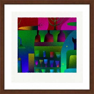 ふるさと納税 綾部市 夜と器 [しかくいえ]03[絵画] 額装サイズ266mmx266mm