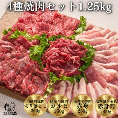 ふるさと納税 一関市 門崎熟成肉&amp;国産牛&amp;白金豚 4種焼肉セット 1.25kg 冷凍 小分け
