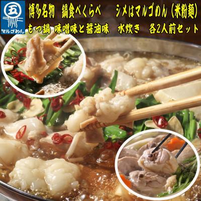 ふるさと納税 大任町 [博多名物]鶏水炊き&amp;もつ鍋2種(醤油味・みそ味)満腹食べくらべ 各2人前(合計6人前)(大任町)