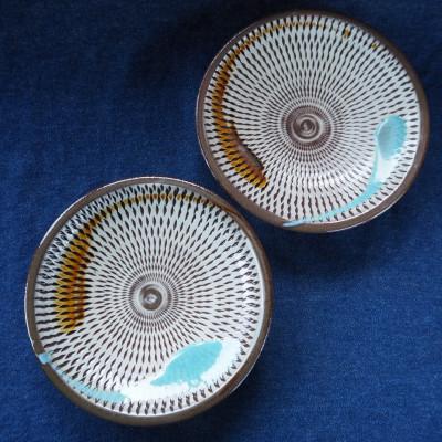 ふるさと納税 東峰村 小石原焼飛鉋打掛五寸皿2枚セット直径約15cm(金丸