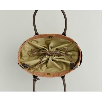 作家さんの古布リメイク柿渋染めボストンバッグ ふるさと納税 東大阪市 柿渋染め巾着式ボストンバック 作家さんの古布