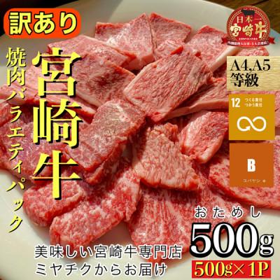 ふるさと納税 小林市 [宮崎牛専門店ミヤチクからお届け]4等級以上宮崎牛訳あり焼肉バラエティパックお試し500g(小林市)