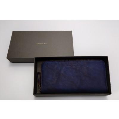 ふるさと納税 福山市 藍染めレザーの長財布　一貫製造　ポッシュF/濃藍 【福山レザー】の画像