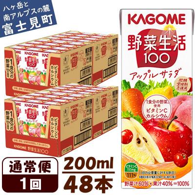 ふるさと納税 富士見町 カゴメ 野菜生活100アップルサラダ 200ml×48本入[野菜・果実ミックスジュース]