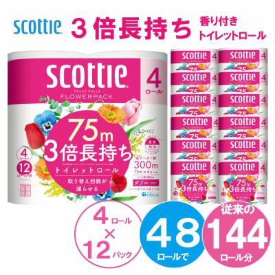 ふるさと納税 福知山市 スコッティフラワーパック 3倍巻き トイレットペーパー ダブル 4ロール×12パック 日用品