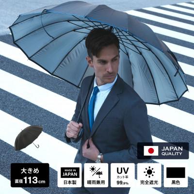 ふるさと納税 防府市 日傘 メンズ 完全遮光 日本製 16本 晴雨兼用 黒色