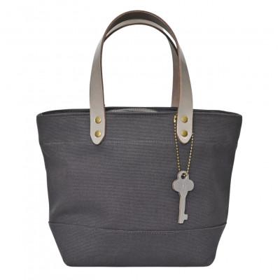 ふるさと納税 長浜市 帆布トートバッグSサイズ チャコールグレー×選べる本革持ち手6色[グレージュ(灰色)]