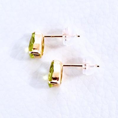 ふるさと納税 昭和町 K18 イエローゴールド ペリドット ペアシェイプ 一粒石 ピアス 保証書付 KO-0046の画像