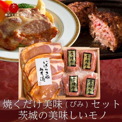 ふるさと納税 水戸市 [お中元熨斗付き]常陸牛ハンバーグ4個&amp;茨城豚ロース味噌漬け4枚 セット 木箱入り[肉のイイジマ]