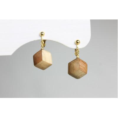 ふるさと納税 日南町 寄木のヘキサゴンイヤリング