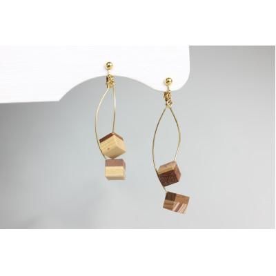 ふるさと納税 日南町 寄木のキューブイヤリング