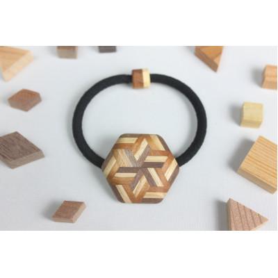 ふるさと納税 日南町 寄木のストライプ六角ヘアゴム