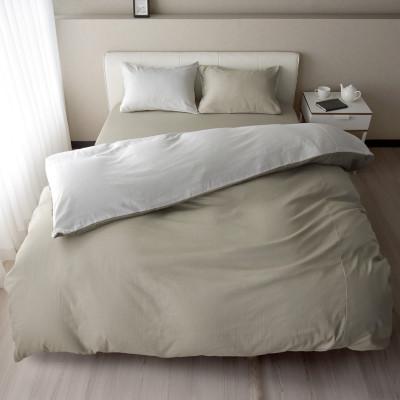 ふるさと納税 浜松市 布団カバーセット ダブル 日本製 和晒し ダブルガーゼ 綿100% グレージュラテ×ピュアホワイト