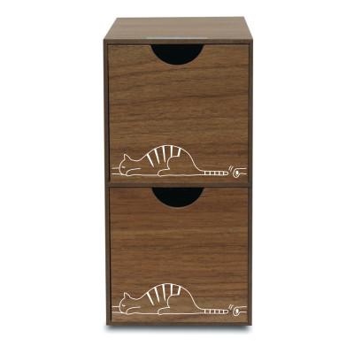 ふるさと納税 和歌山市 バスク SHIPPO ミニ収納BOX ブラウン ネコのイラストがかわいい木製のミニ収納ボックス