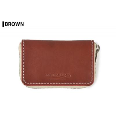 ふるさと納税 大和町 サムライクラフト ラウンドファスナーミニウォレット&lt;ゴールド/ブラウン&gt;