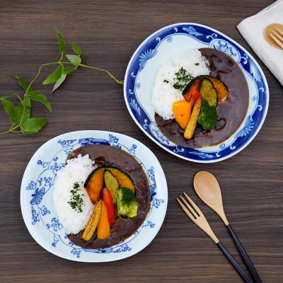 ふるさと納税 有田町 しん窯青花 ユニークな形のカレー皿(2枚セット