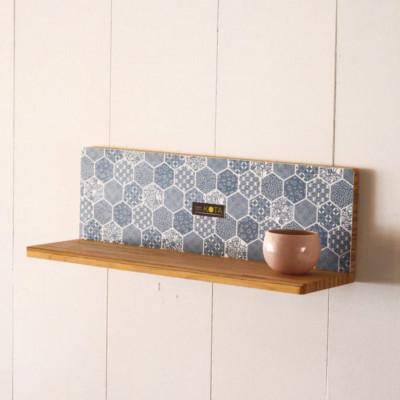 ふるさと納税 江別市 L型飾り棚(和柄ブルー) 杉 北海道 KOTA 手作り 家具職人 モダン