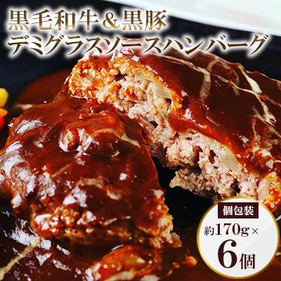 ふるさと納税 大牟田市 黒毛和牛&amp;黒豚デミグラスソースハンバーグ6個セット