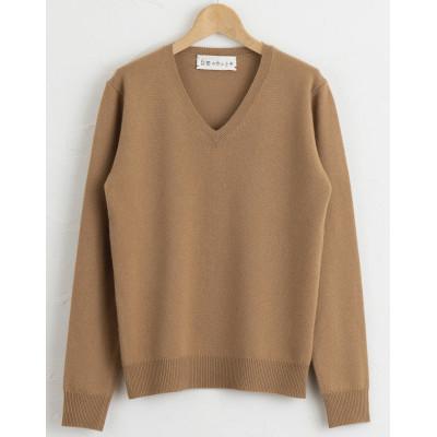 ふるさと納税 加美町 [白田のカシミヤ]のベビーカシミヤ ラウンドネックプルオーバー(キャメル)男性用サイズ:L