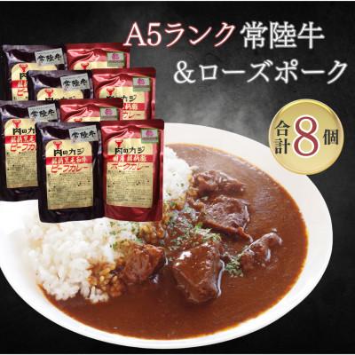 ふるさと納税 鹿嶋市 [A5ランク常陸牛・ローズポーク]カレーセット 各4パック(計8パック)◆ビーフカレー ポークカレー