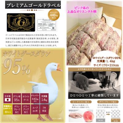 ふるさと納税 都城市 片寄らない羽毛掛布団ホワイトグースダウン95% セミダブル1.4kg柄ピンク ry0213sdGPの画像