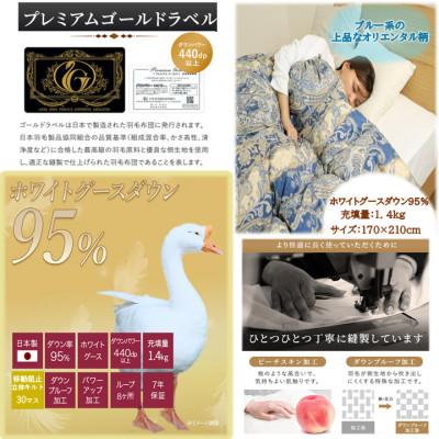 ふるさと納税 都城市 片寄らない羽毛掛布団ホワイトグースダウン95% セミダブル1.4kg柄ブルー ry0213sdGBの画像