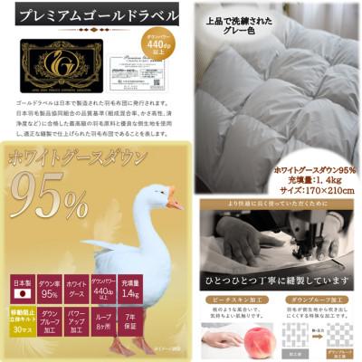 ふるさと納税 都城市 片寄らない羽毛掛布団 ホワイトグースダウン95% セミダブル1.4kg グレー ry0213sdGYの画像