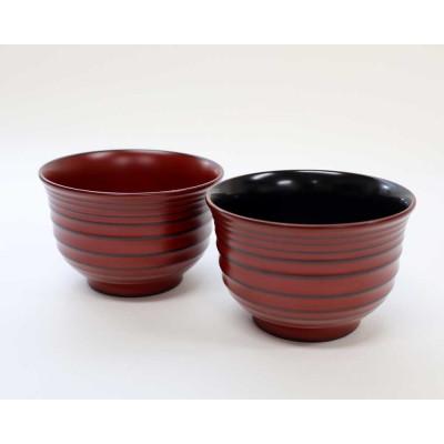 ふるさと納税 鯖江市 越前漆器 夫婦線段汁椀 漆塗り 吟朱内黒&amp;総吟朱