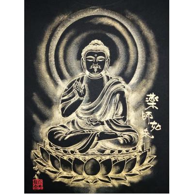 ふるさと納税 和泉市 手描きTシャツ 仏画 薬師如来 黒 (半袖 Lサイズ