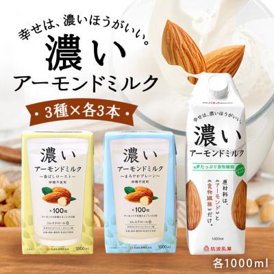 ふるさと納税 小美玉市 濃いアーモンドミルク1000ml(食物繊維・香ばしロースト・まろやかプレーン)×各3本 47-AH