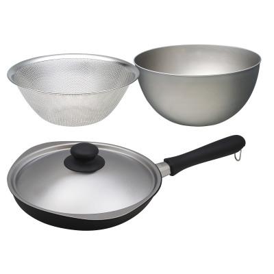 ふるさと納税 燕市 柳宗理デザイン マグマプレート加工フライパン25cm (蓋付き) &amp; ボウル・パンチング23cm