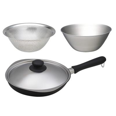 ふるさと納税 燕市 柳宗理デザイン マグマプレート加工フライパン25cm (蓋付き) + ボウル・パンチング19cm