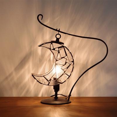 ふるさと納税 瀬戸市 Nijiiro Lamp ステンドグラスのテーブルランプ 月 クリアー