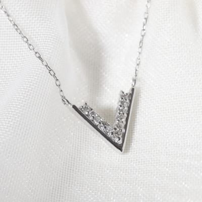 ふるさと納税 甲斐市 プラチナ 0.06ct V字ダイヤモンドネックレス【BQ-187】の画像