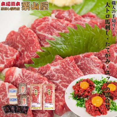 ふるさと納税 嘉島町 職人の手切り大トロ馬刺し・たてがみ・ユッケ詰合せ[馬刺・和牛乃 栗山屋](嘉島町)FKK19-861