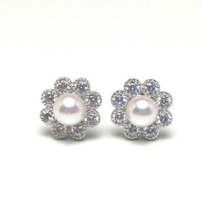 ふるさと納税 志摩市 老舗の真珠専門店・高品質 アコヤ真珠 ピアス 4.0〜4.5ミリ シルバー ・花