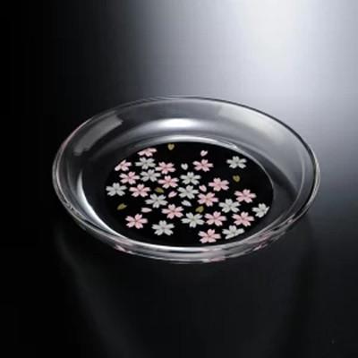 ふるさと納税 海南市 紀州塗り ぬりもん de Verre丸小皿 蒔絵 桜 黒 直径14.8×2cm