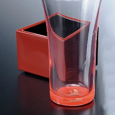 ふるさと納税 海南市 紀州塗り 【ぬりもん de Verre】 一口グラス マスセット(鶴)赤 100mlの画像