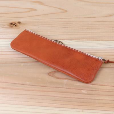 ふるさと納税 朝日町 革のペンケース [オレンジ]