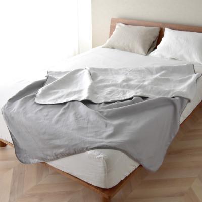 ふるさと納税 浜松市 日本製 綿&amp;麻 ブランケット a.n.d ダブル 和晒グレー×麻ホワイト