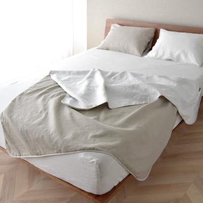 ふるさと納税 浜松市 日本製 綿&amp;麻 ブランケット a.n.d クイーン 和晒グレージュ×麻ホワイト