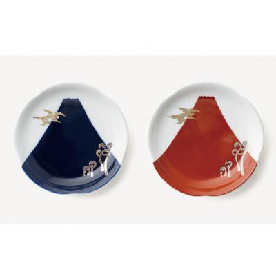 ふるさと納税 有田町 有田焼 深川製磁 瑠璃・赤富士白金蕨 ペア梅型5寸皿