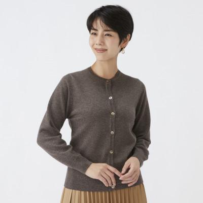 ふるさと納税 泉大津市 日本製 カシミヤ100% レディース クルーカーディガン モカブラウン Lサイズ