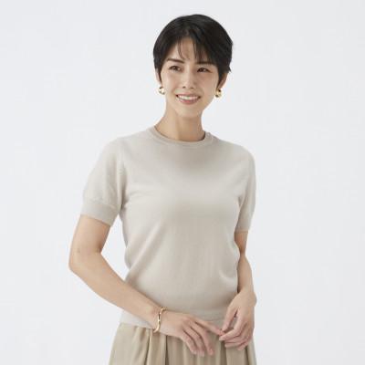 ふるさと納税 泉大津市 日本製 カシミヤ100% レディース クルーネック半袖 ライトベージュ Mサイズ