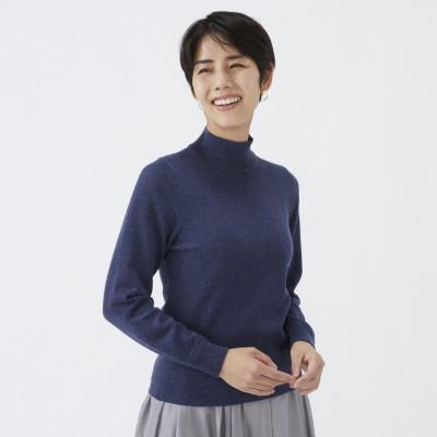 ふるさと納税 泉大津市 日本製 カシミヤ100% レディース ハイネックセーター インディコブルー Lサイズ