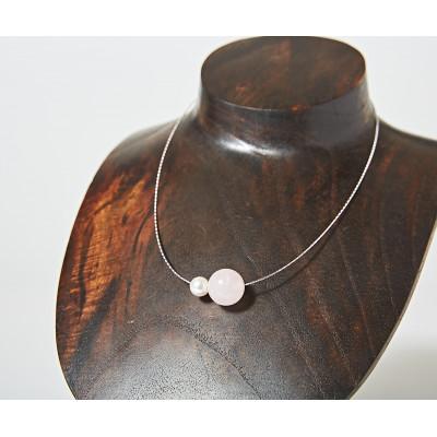 ふるさと納税 伊勢市 OMAMORI JEWELRY あこや真珠8mm夫婦岩チョーカーSV925 ローズクォーツ 1901