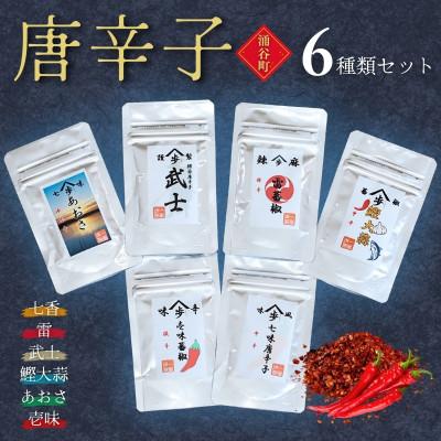 ふるさと納税 涌谷町 唐辛子6種類セット(七香、雷、武士、鰹大蒜、あおさ、壱味)各15g/計90g