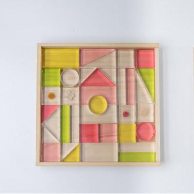 ふるさと納税 河内長野市 お花を閉じ込めたアクリル積み木 36ピース ピンク HIKARINOTOY